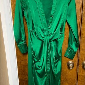 MARBLE Vibrant Green Satin Dress